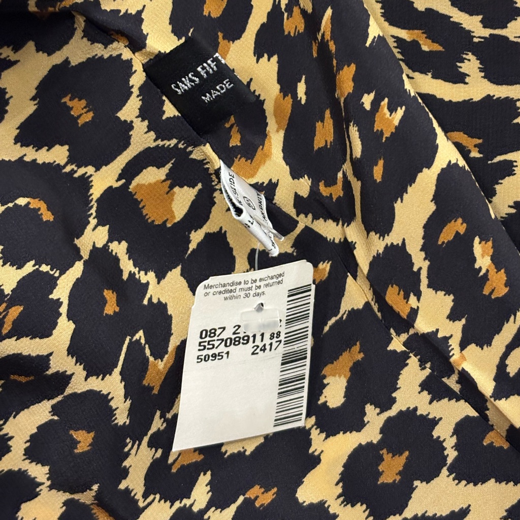 Nwt Saks Fifth Ave 100% Silk Made In Italy Leopard Print Scarf Large 64” X 11,5” — image 6 of 8